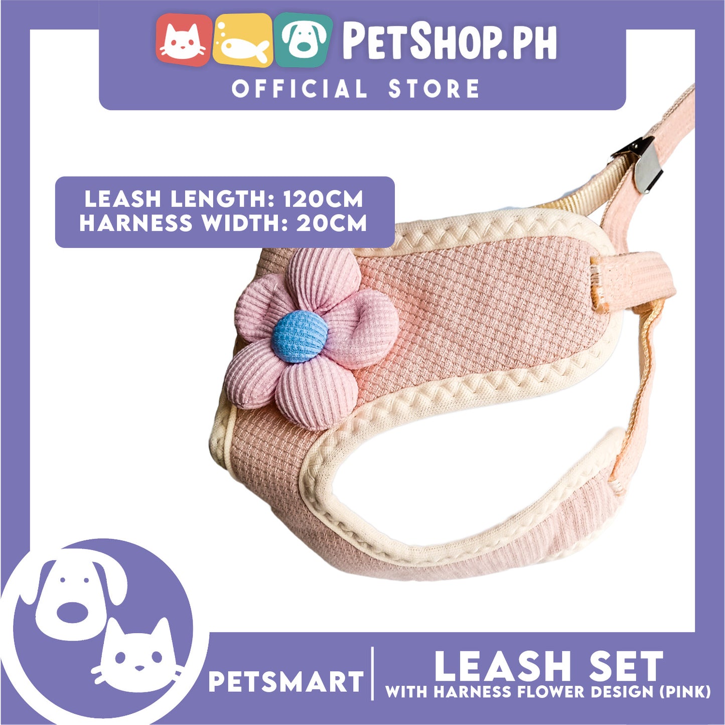 Pet Harness with Leash (Pink) Flower Design