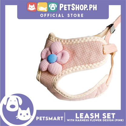 Pet Harness with Leash (Pink) Flower Design