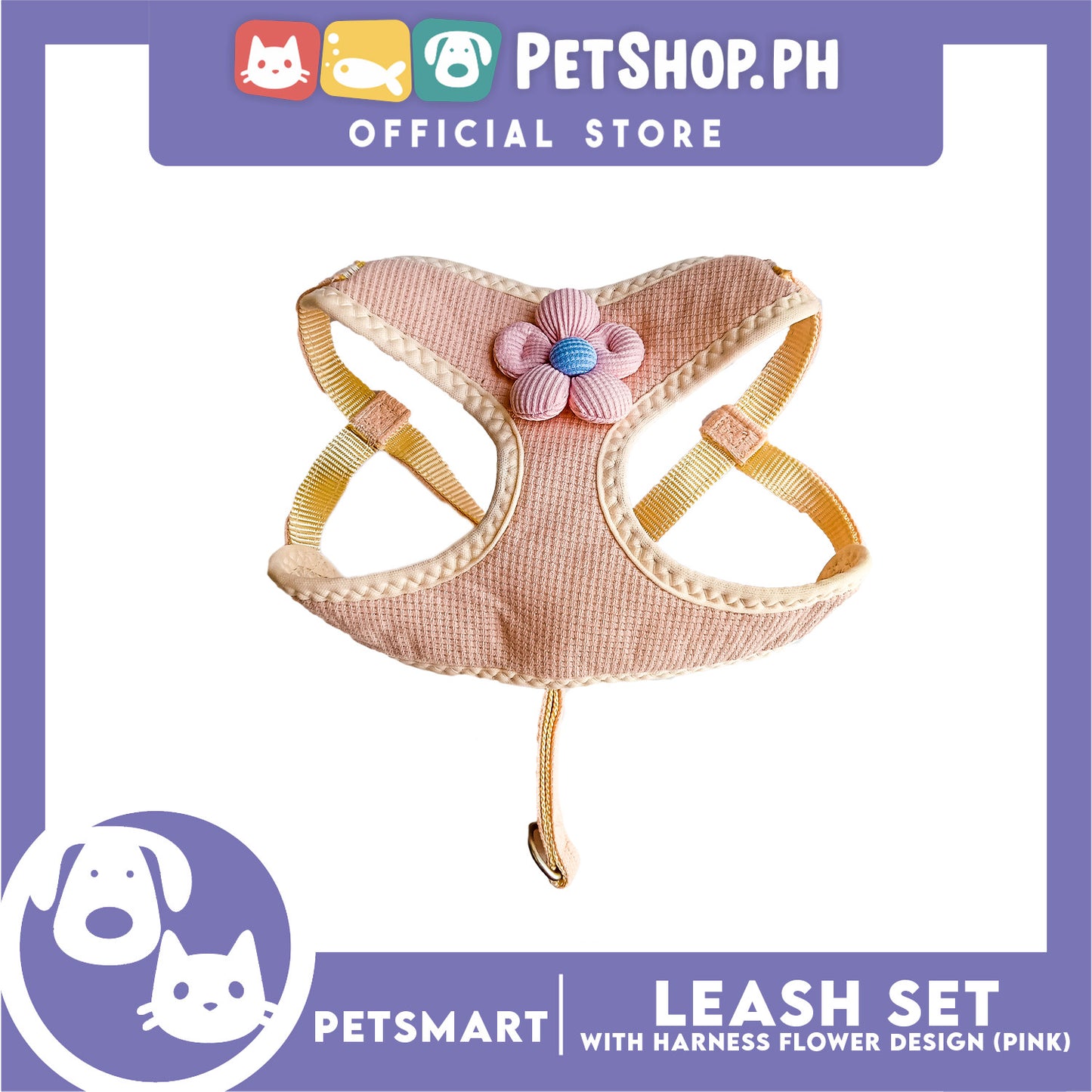 Pet Harness with Leash (Pink) Flower Design