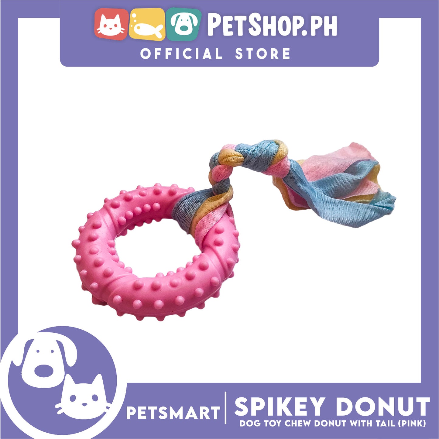 Pet Toy Dog Chew Donut Design with Tail (Pink)