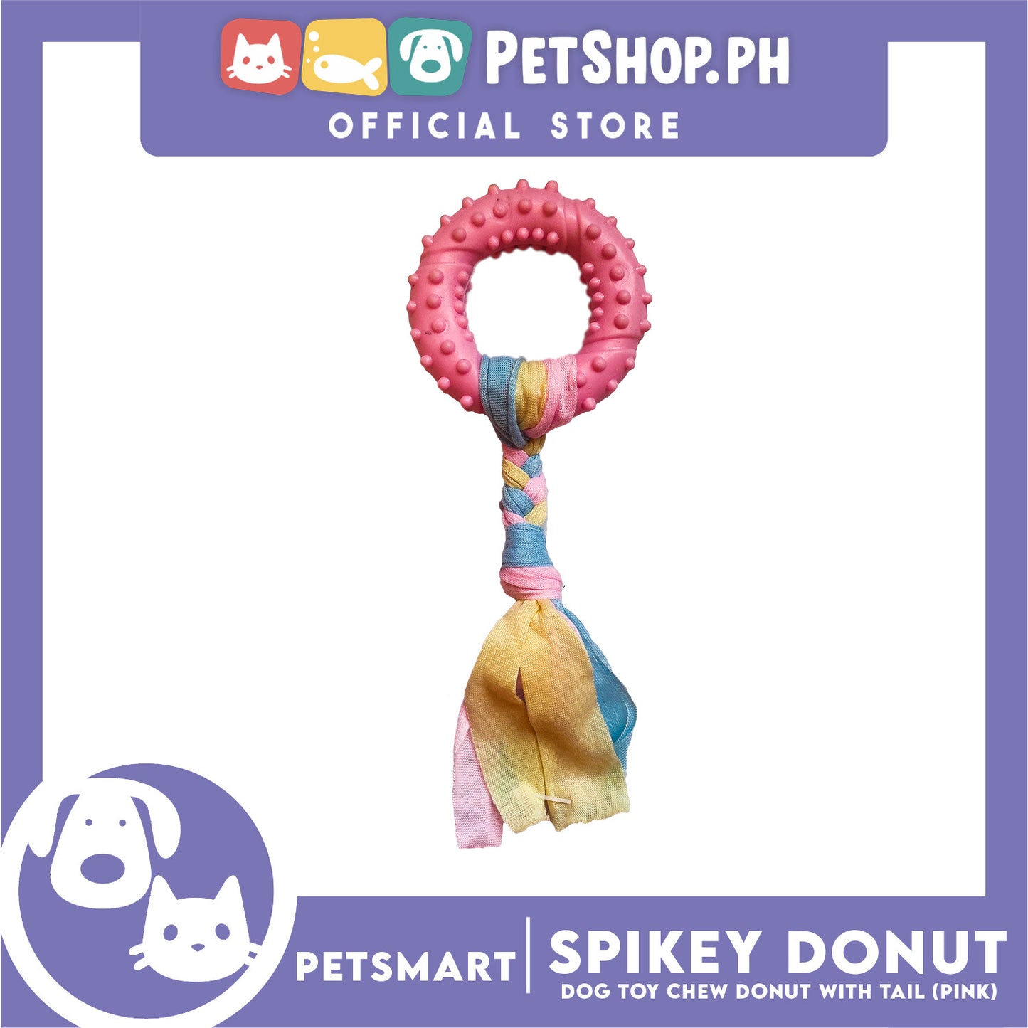 Pet Toy Dog Chew Donut Design with Tail (Pink)