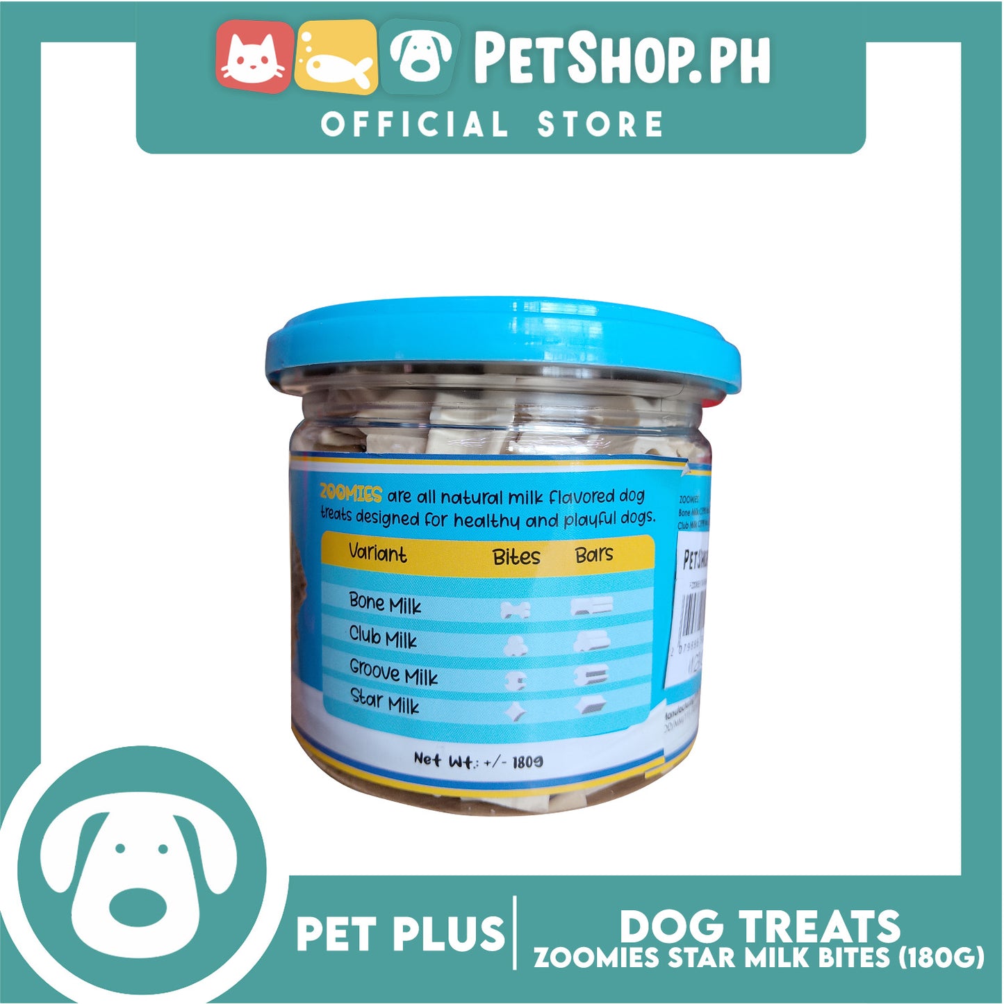 Pet Plus Zoomies Star Milk Bites Dog Treats 180g