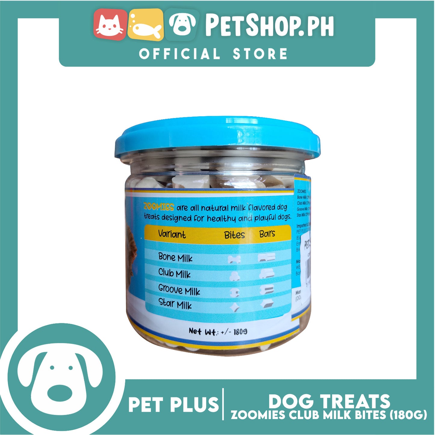 Pet Plus Zoomies Club Milk Bites Dog Treat 180g