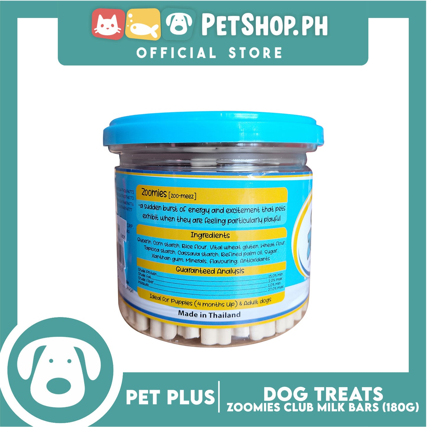 Pet Plus Zoomies Club Milk Bars Dog Treats 180g