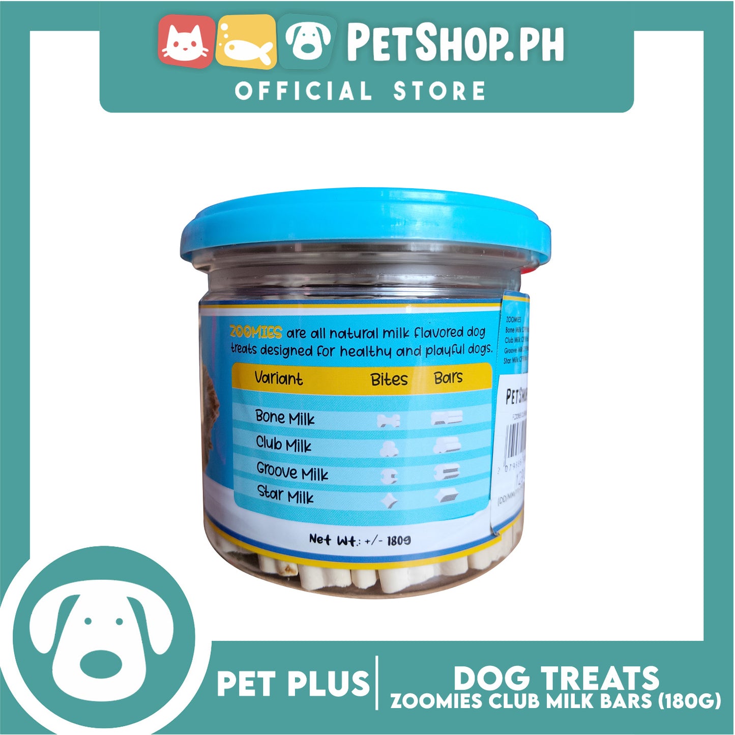 Pet Plus Zoomies Club Milk Bars Dog Treats 180g