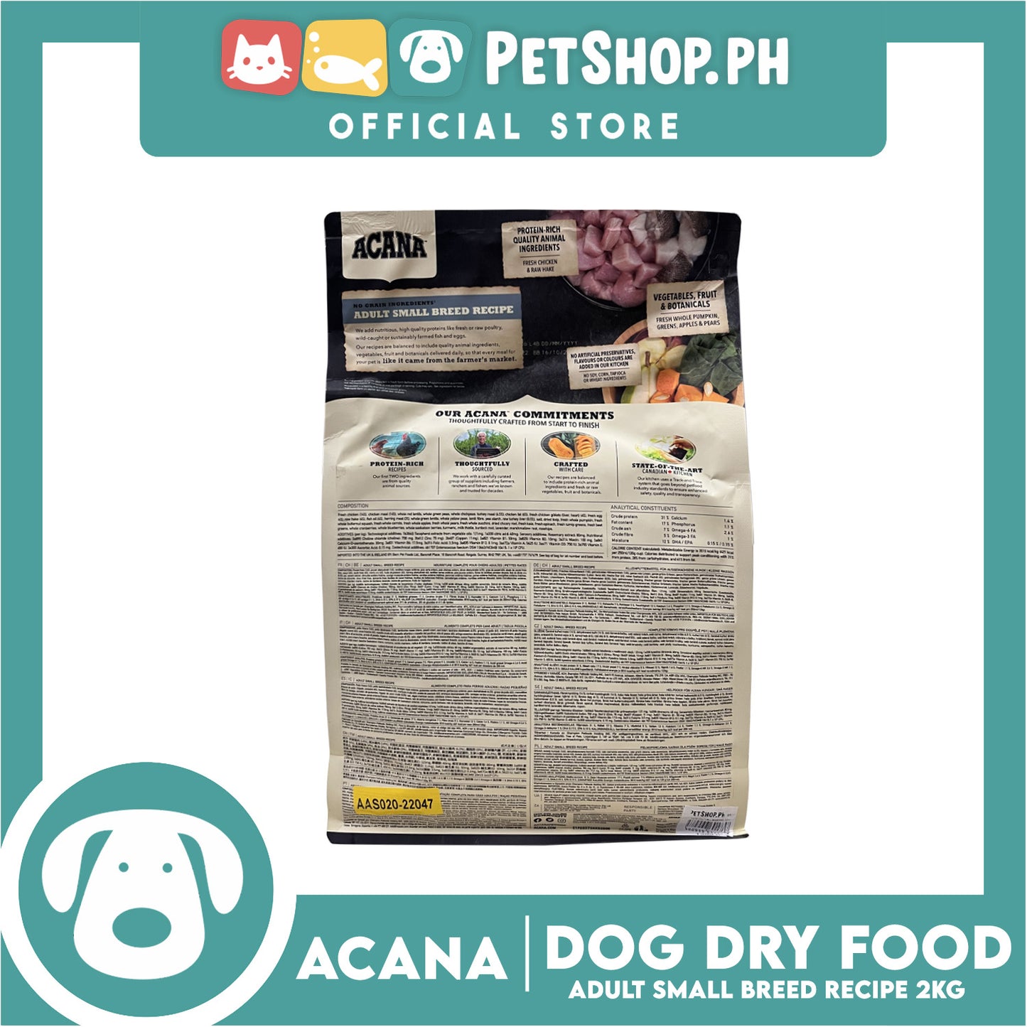 Acana Adult Small Breed Recipe Dog Food 2kg - Made with Fresh Chicken and Raw Hake