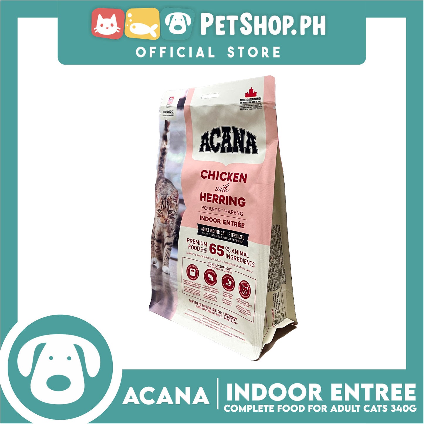 Acana Indoor Entrée Chicken with Herring for Complete Pet Food for Adult Indoor Cat 340g