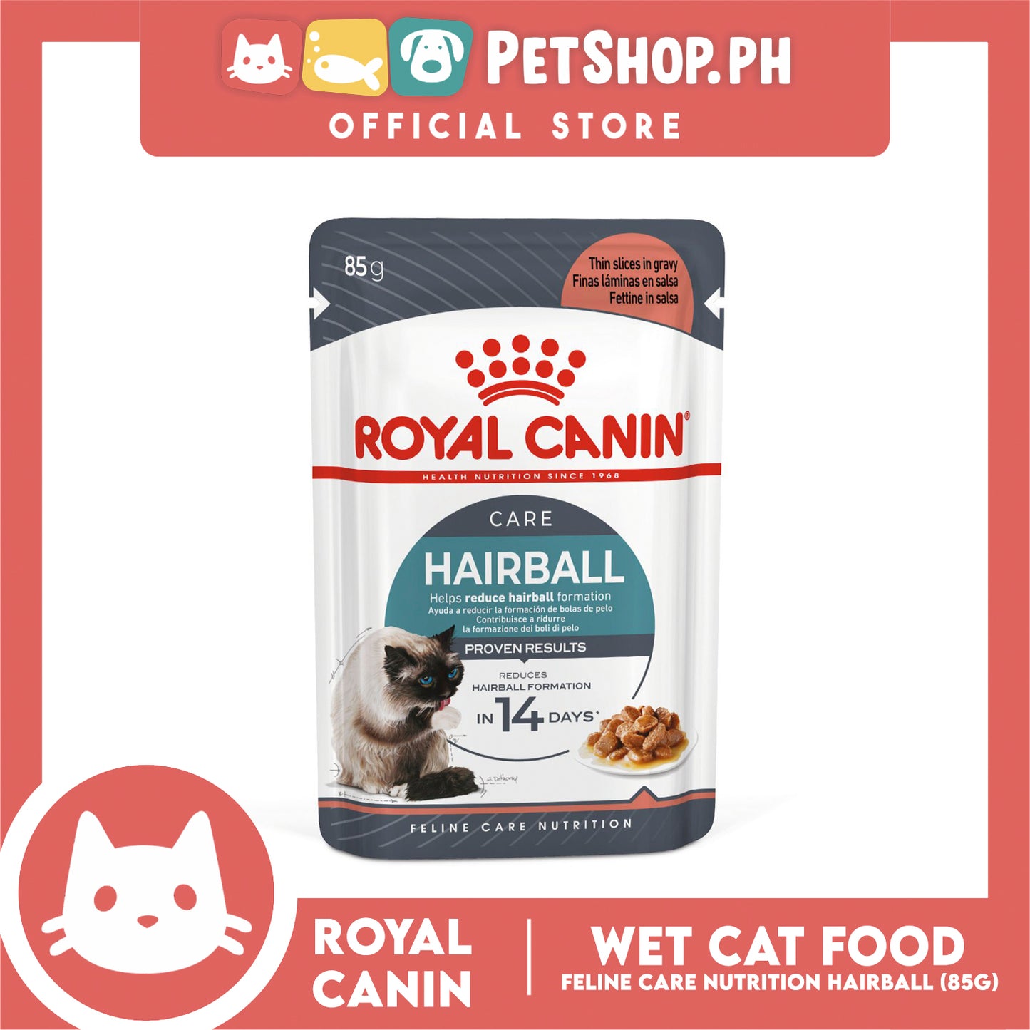 Royal Canin Hairball Care Chunks in Gravy (85g) Adult Wet Cat Food - Feline Care Nutrition