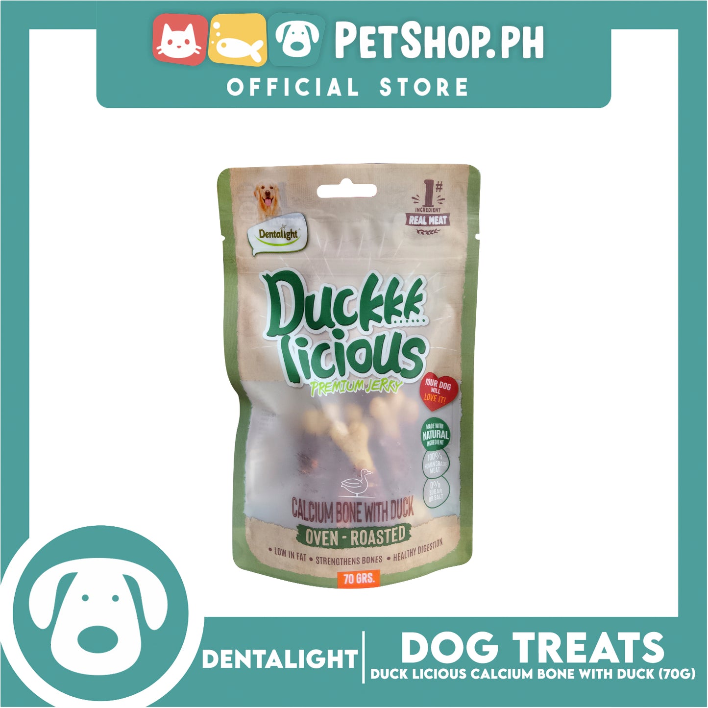 Dentalight Duck Licious Premium Jerky (Calcium Bone with Duck) Oven-roasted 70grams