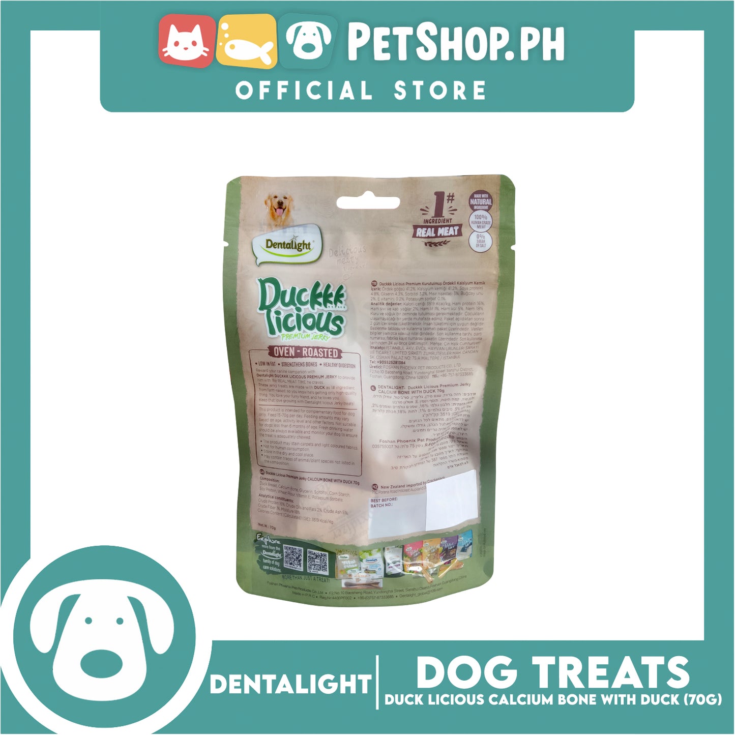 Dentalight Duck Licious Premium Jerky (Calcium Bone with Duck) Oven-roasted 70grams