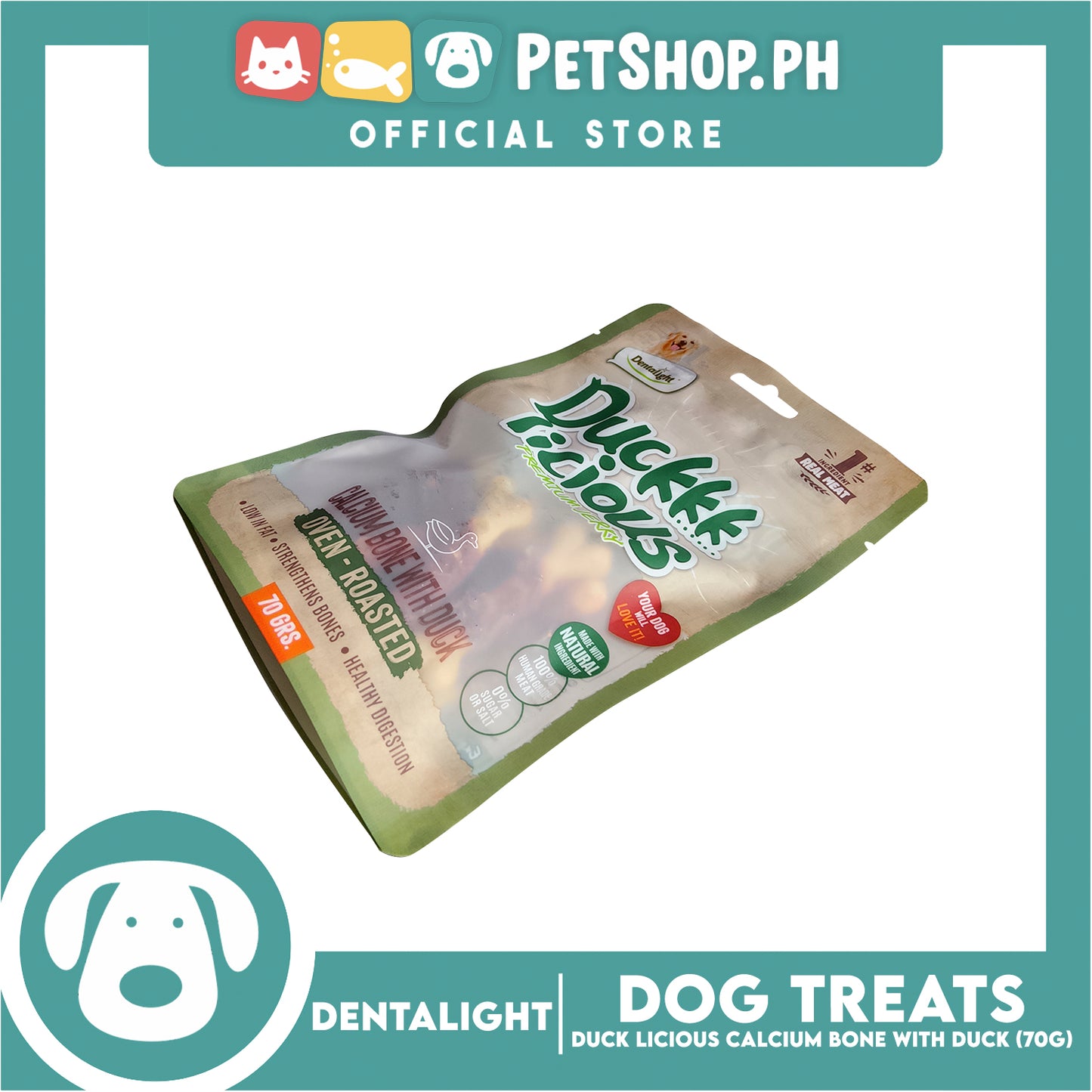 Dentalight Duck Licious Premium Jerky (Calcium Bone with Duck) Oven-roasted 70grams