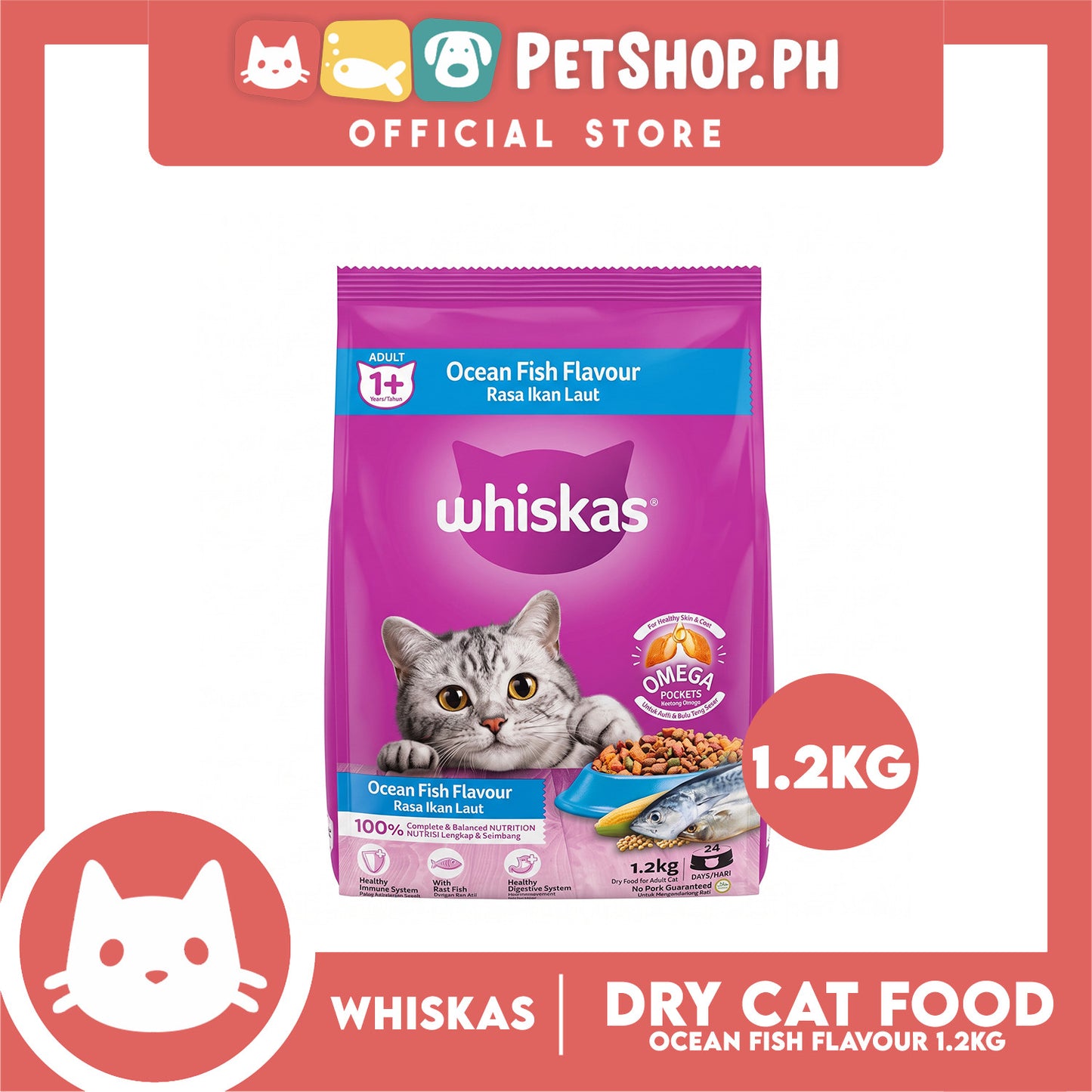 Whiskas Ocean Fish Flavour for Adult Cat Dry Food 1.2kg