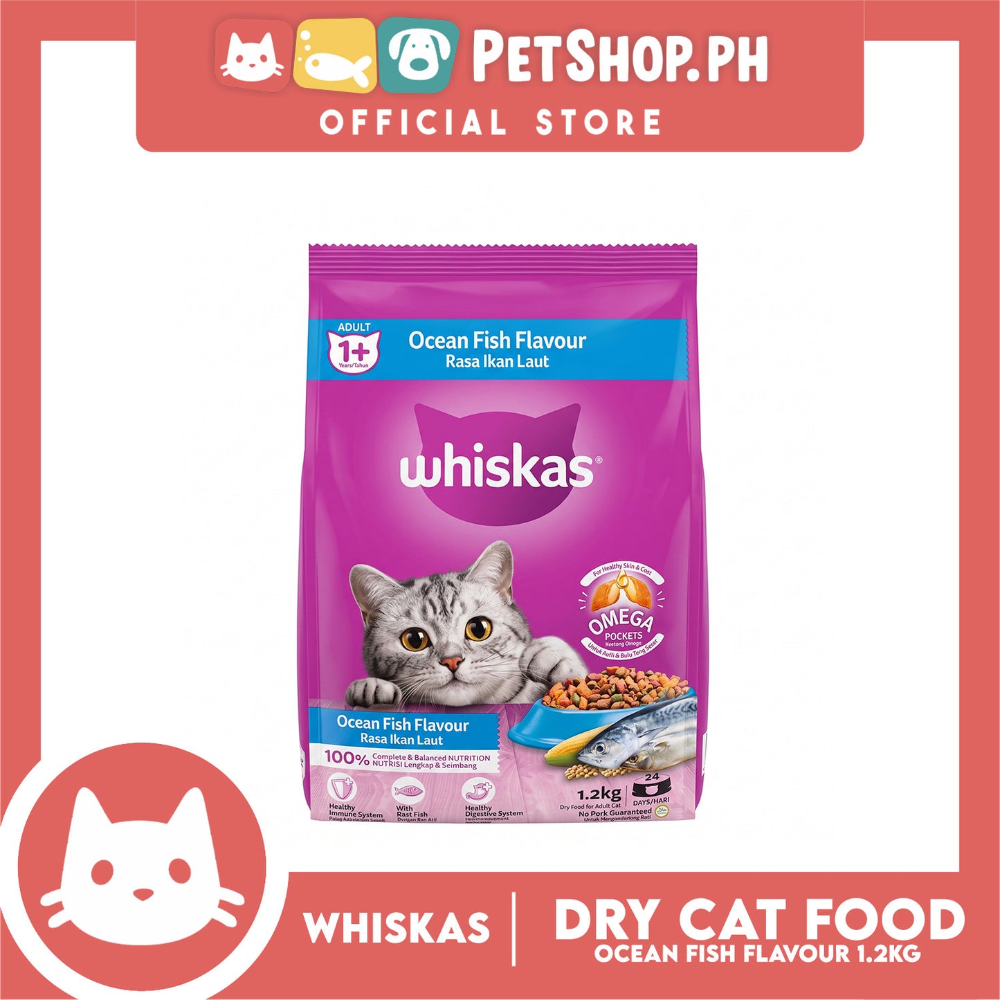 Whiskas Ocean Fish Flavour for Adult Cat Dry Food 1.2kg