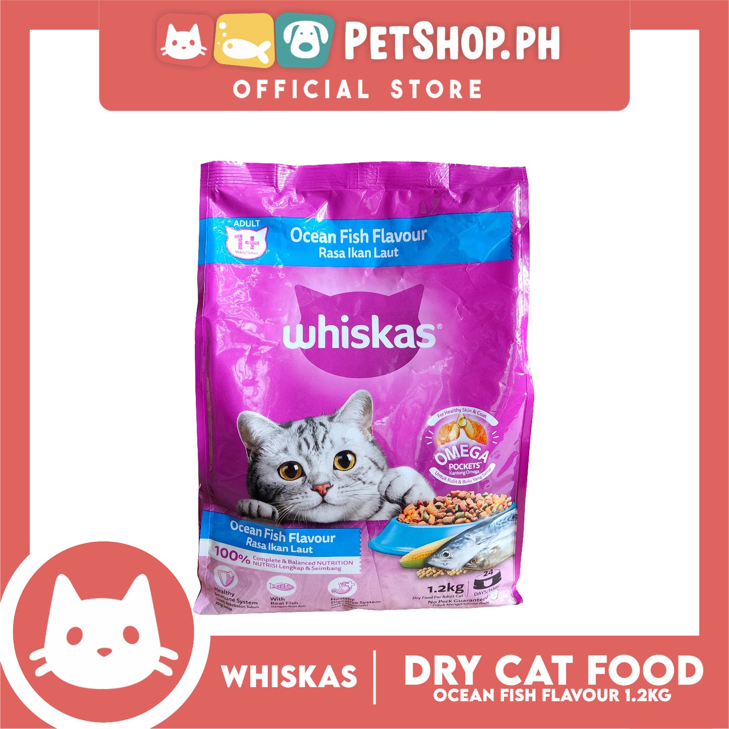 Whiskas Ocean Fish Flavour for Adult Cat Dry Food 1.2kg
