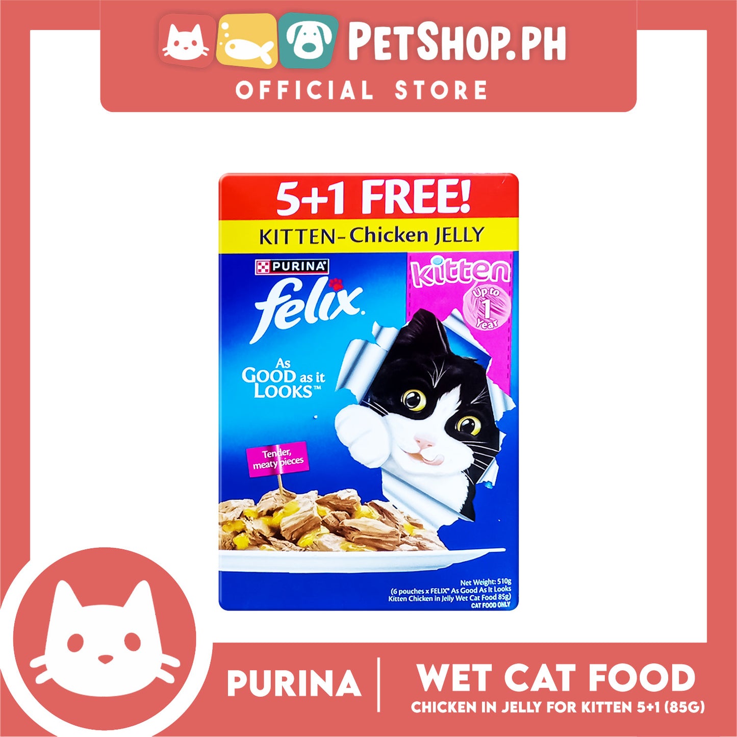 Purina Felix 5+1 Chicken in Jelly for Kitten 510g