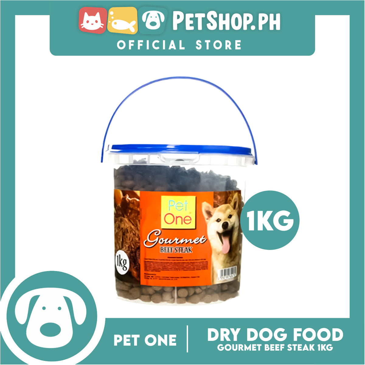 Pet One Pail Gourmet (Beef Steak) Dry Dog Food 1kg