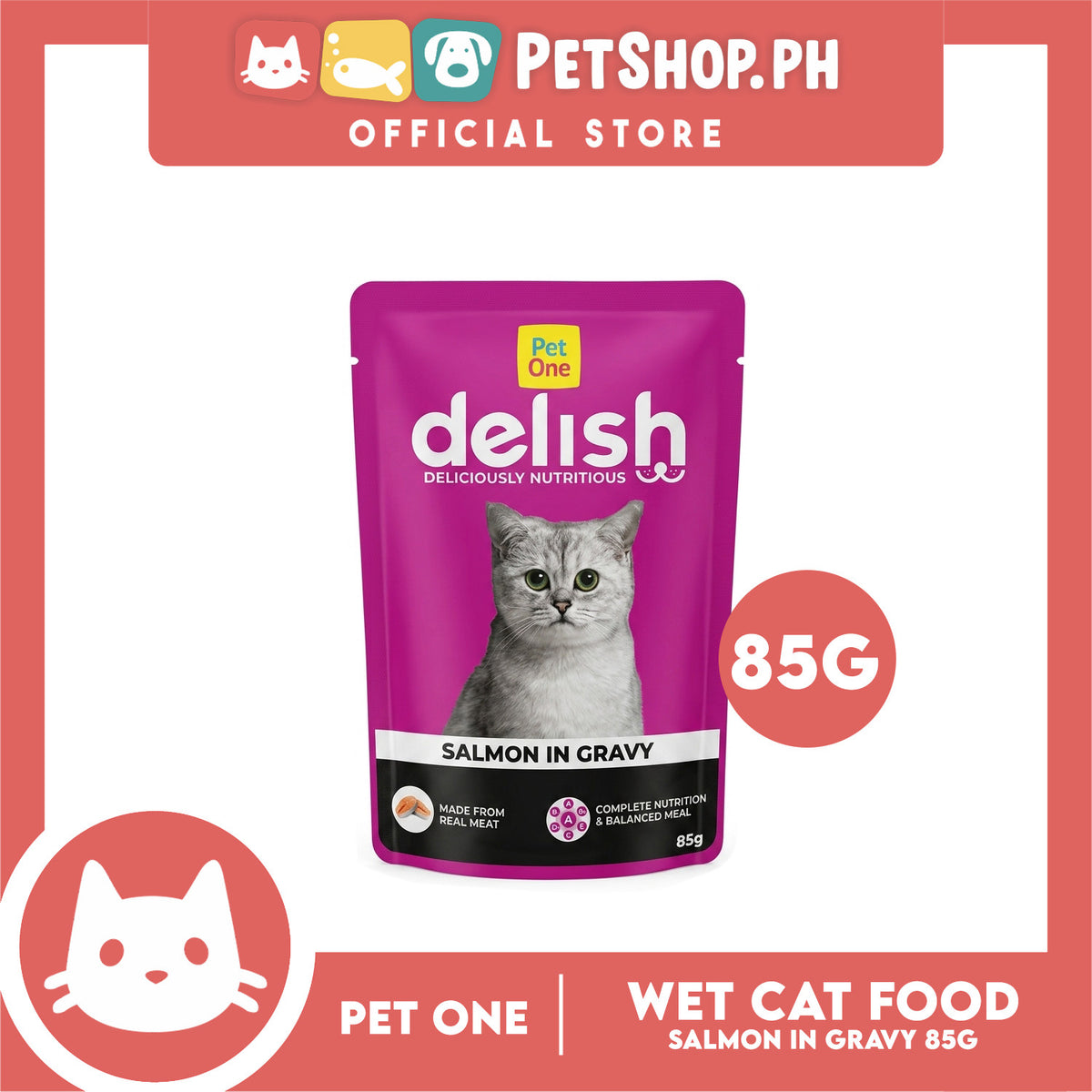 Pet One Delish Salmon in Gravy Wet Cat Food 85g