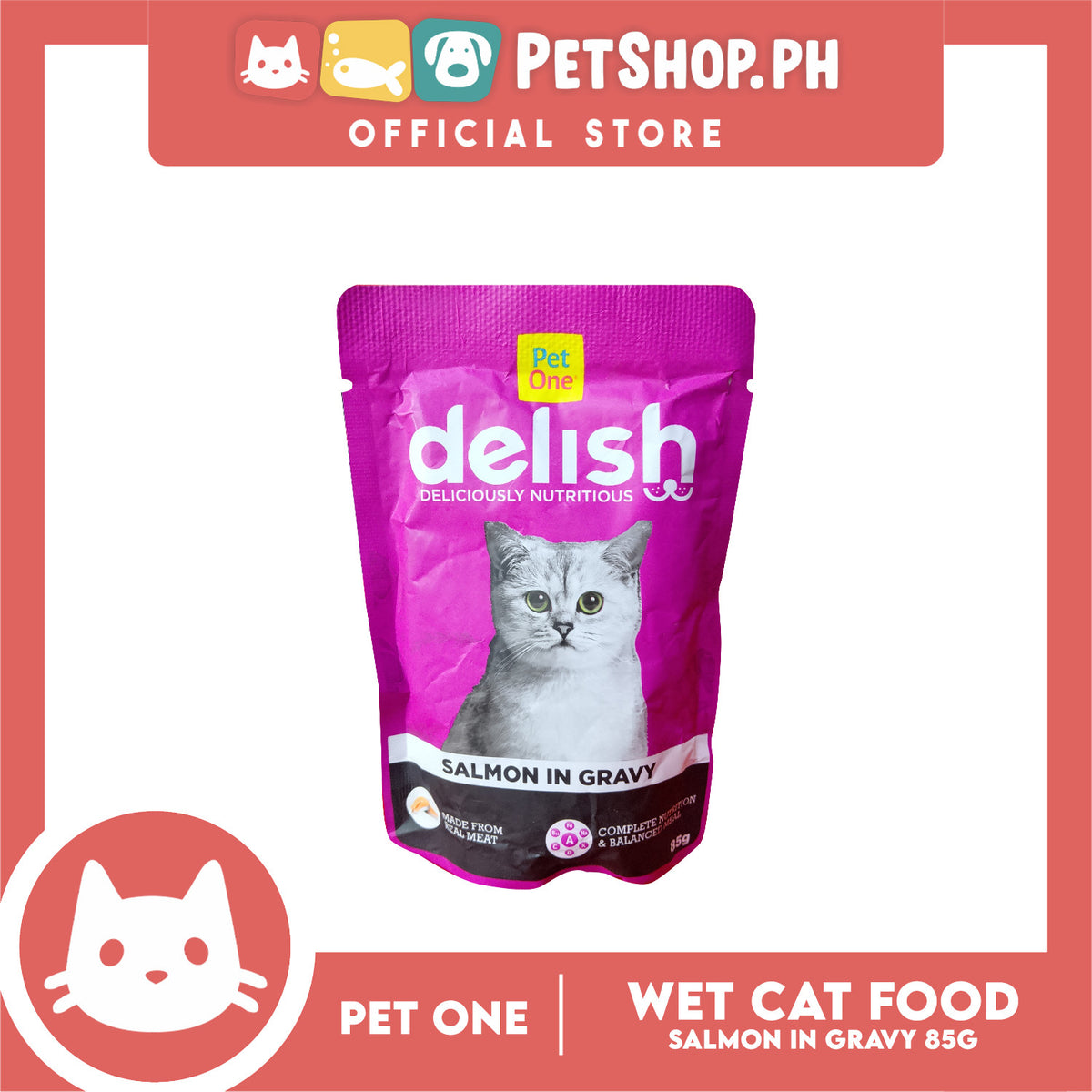 Pet One Delish Salmon in Gravy Wet Cat Food 85g