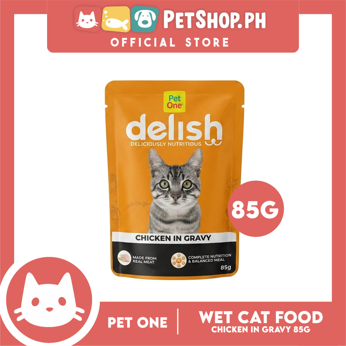 Pet One Delish Chicken in Gravy Wet Cat Food 85g