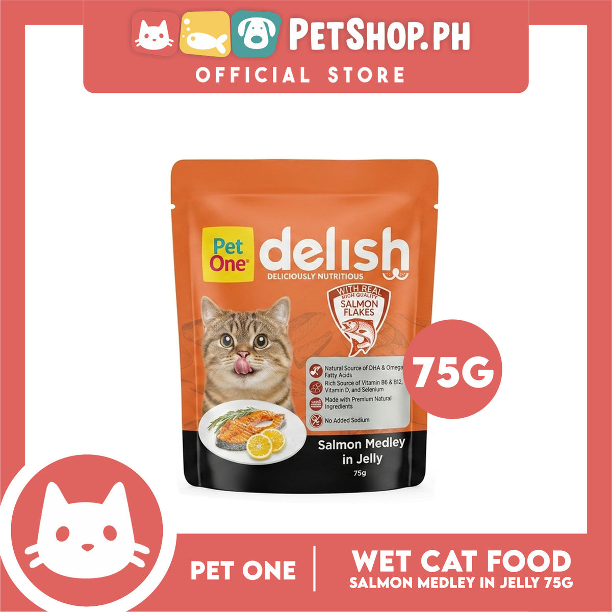 Pet One Delish Salmon Medley in Jelly Cat Wet Food 75g