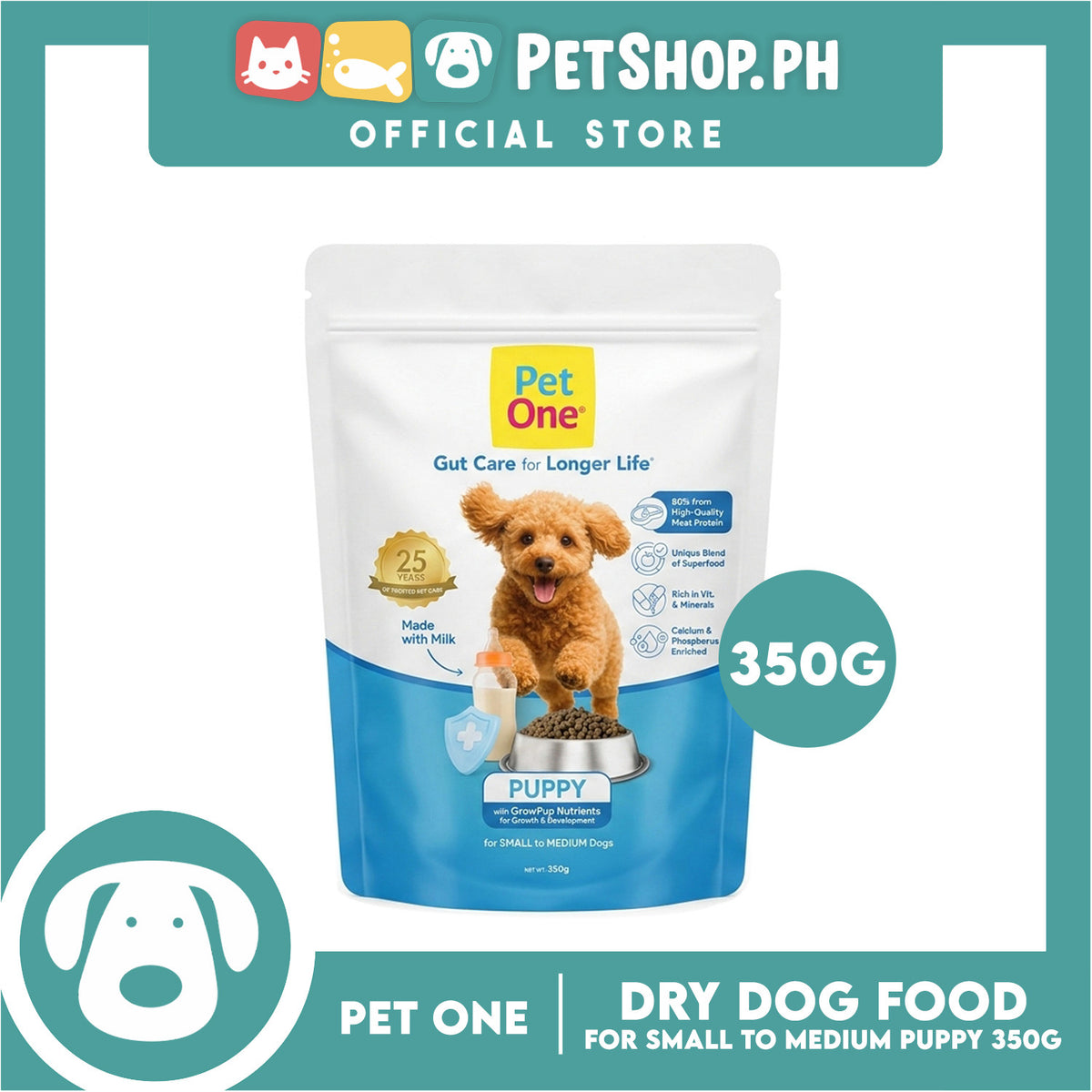 Pet One Puppy Dog Dry Food 350g for small to medium dogs