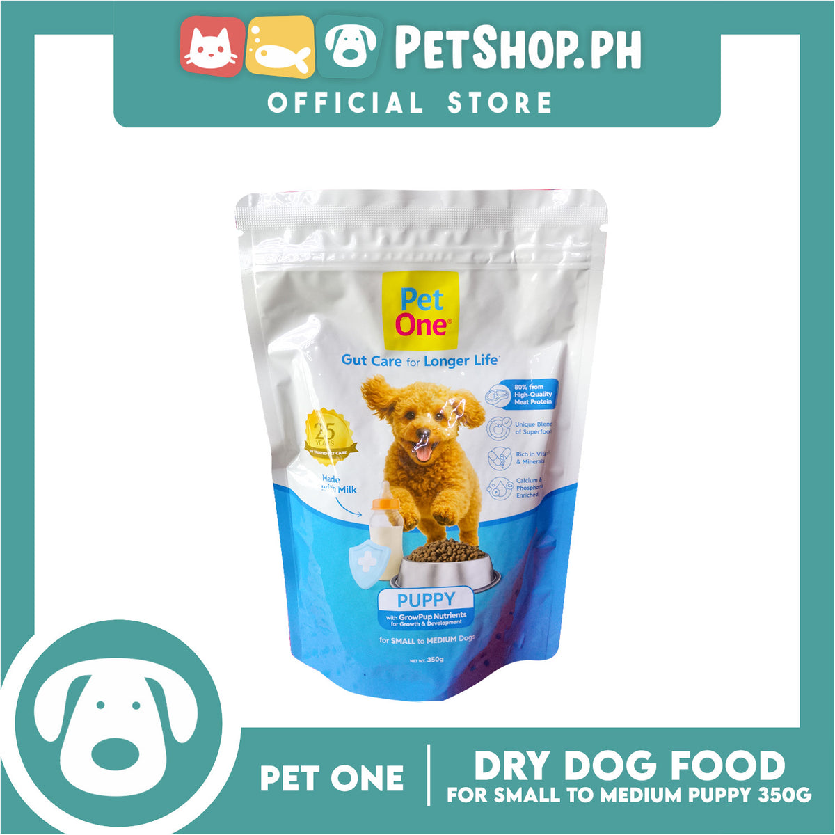 Pet One Puppy Dog Dry Food 350g for small to medium dogs
