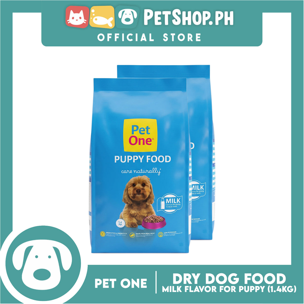 2pcs Pet One Puppy Dry Dog Food - Care Naturally 1.4kg