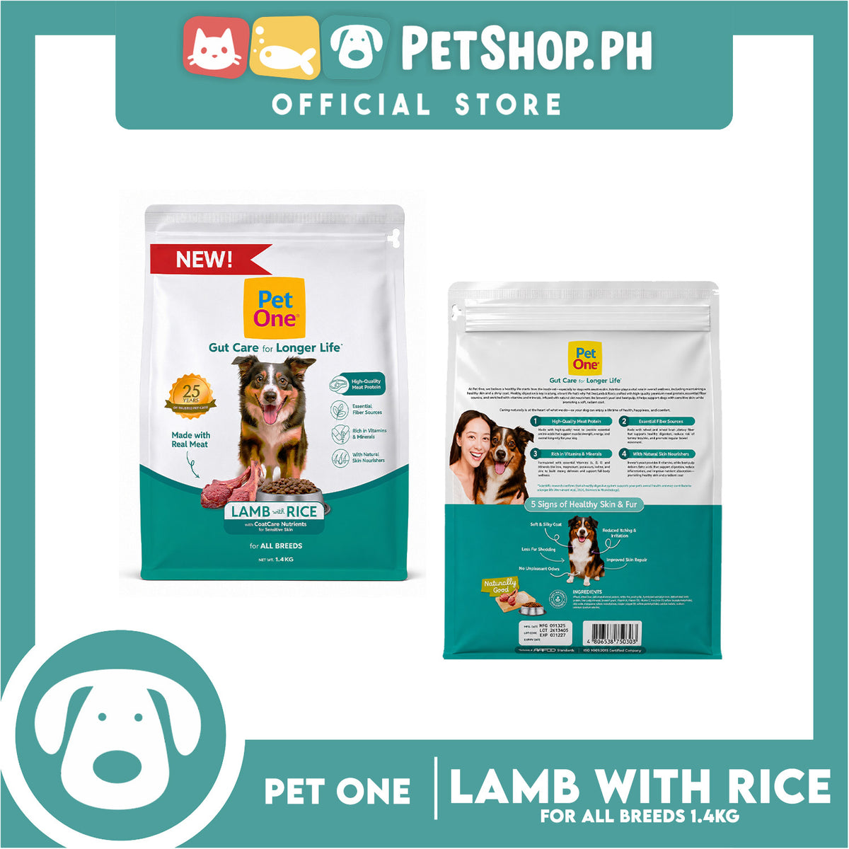 Pet One Lamb and Rice Dog Dry Food 1.4kg for all breeds