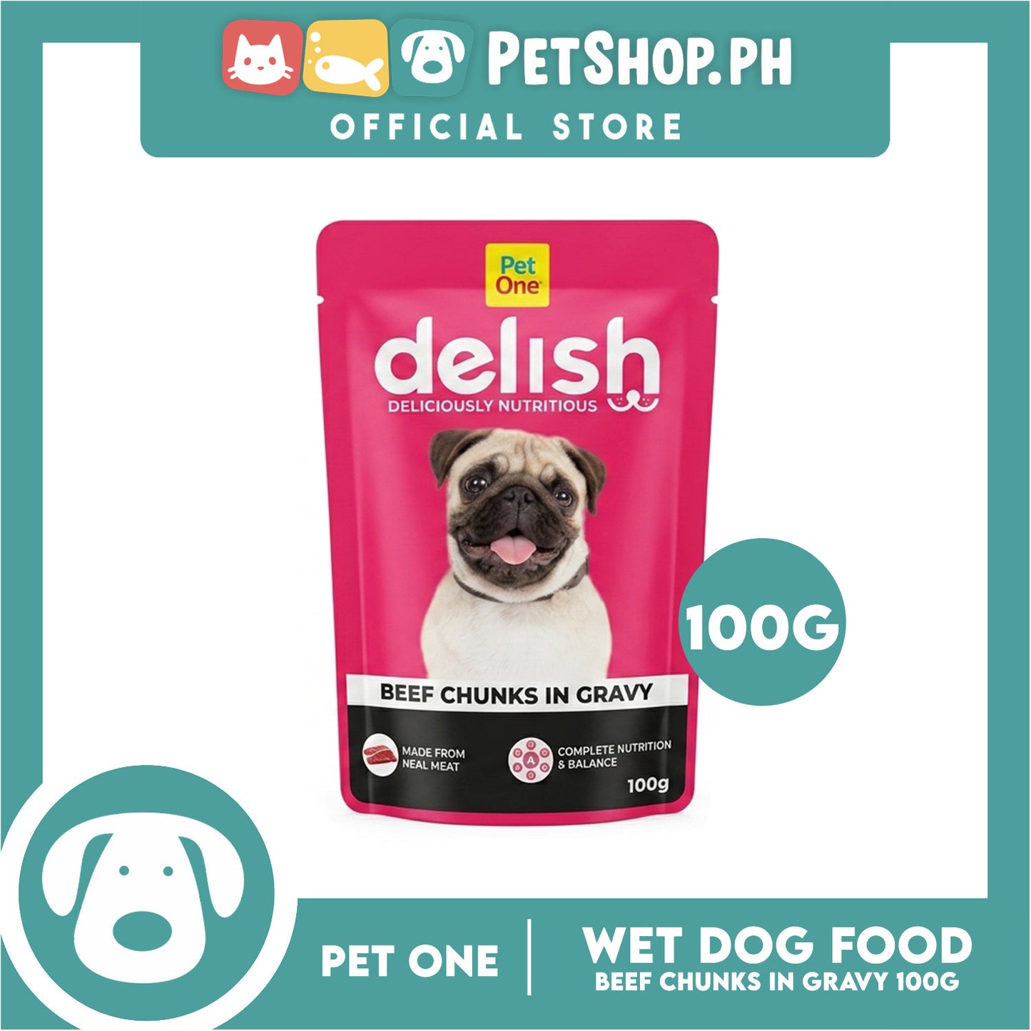 Pet One Delish Beef Chunks in Gravy Wet Cat Food 100g