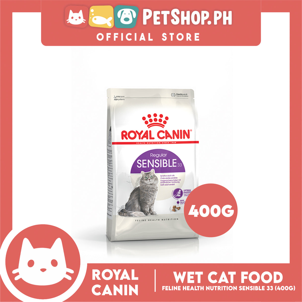 Royal Canin Sensible 33 (400g) Adult Dry Cat Food - Feline Health Nutrition