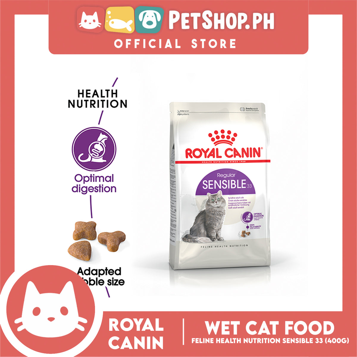 Royal Canin Sensible 33 (400g) Adult Dry Cat Food - Feline Health Nutrition