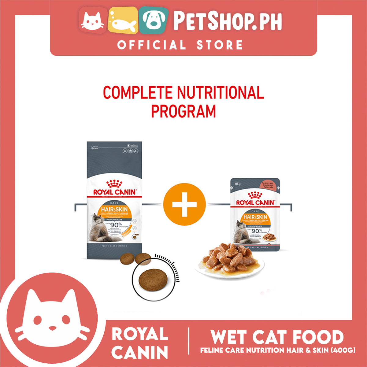 Royal Canin Hair and Skin Care (400g) Adult Dry Cat Food - Feline Care Nutrition