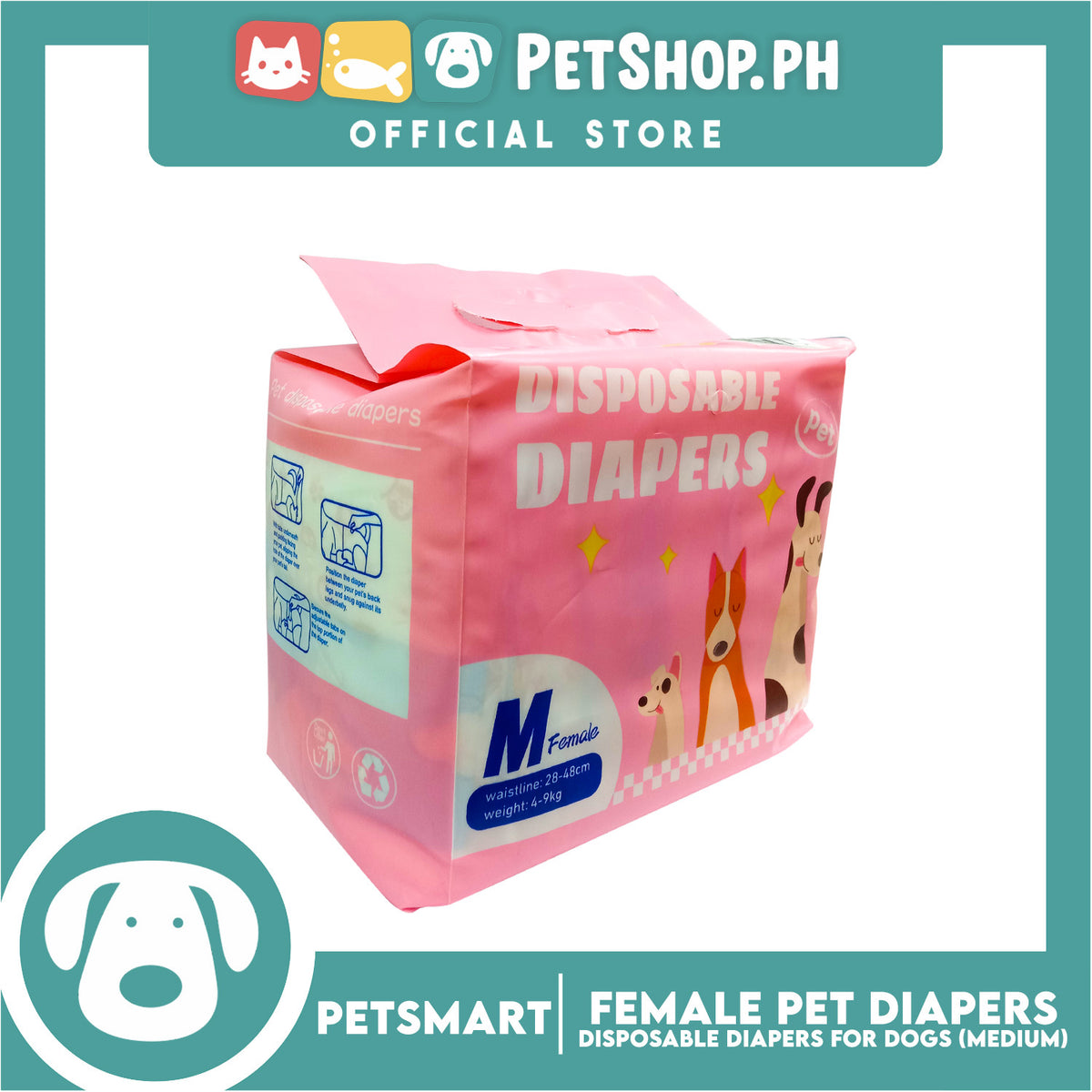 Disposable Absorbent Pet Diapers for Female Dogs 4-9kg (Medium)