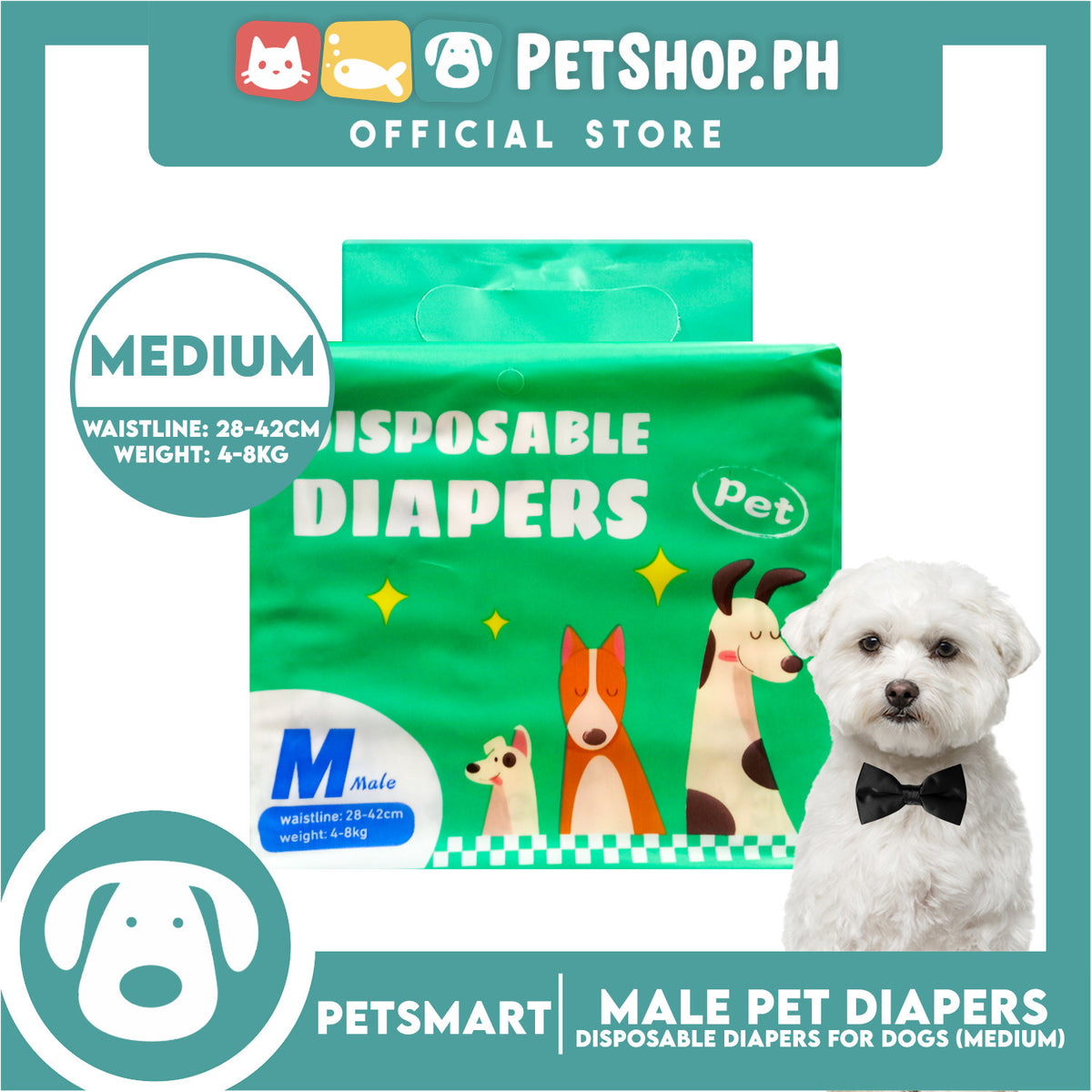Disposable Absorbent Pet Diapers for Male Dogs 4-8kg (Medium)