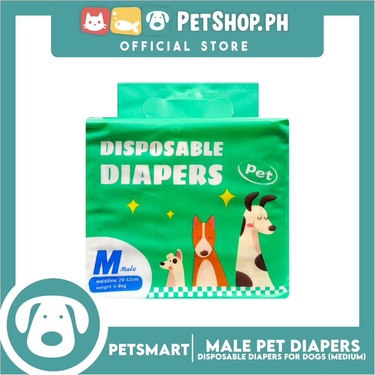 Disposable Absorbent Pet Diapers for Male Dogs 4-8kg (Medium)