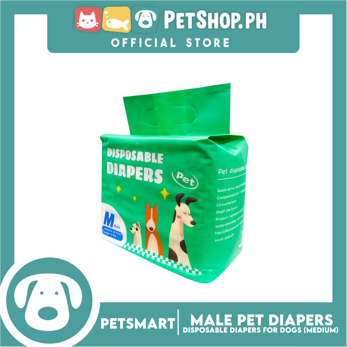 Disposable Absorbent Pet Diapers for Male Dogs 4-8kg (Medium)