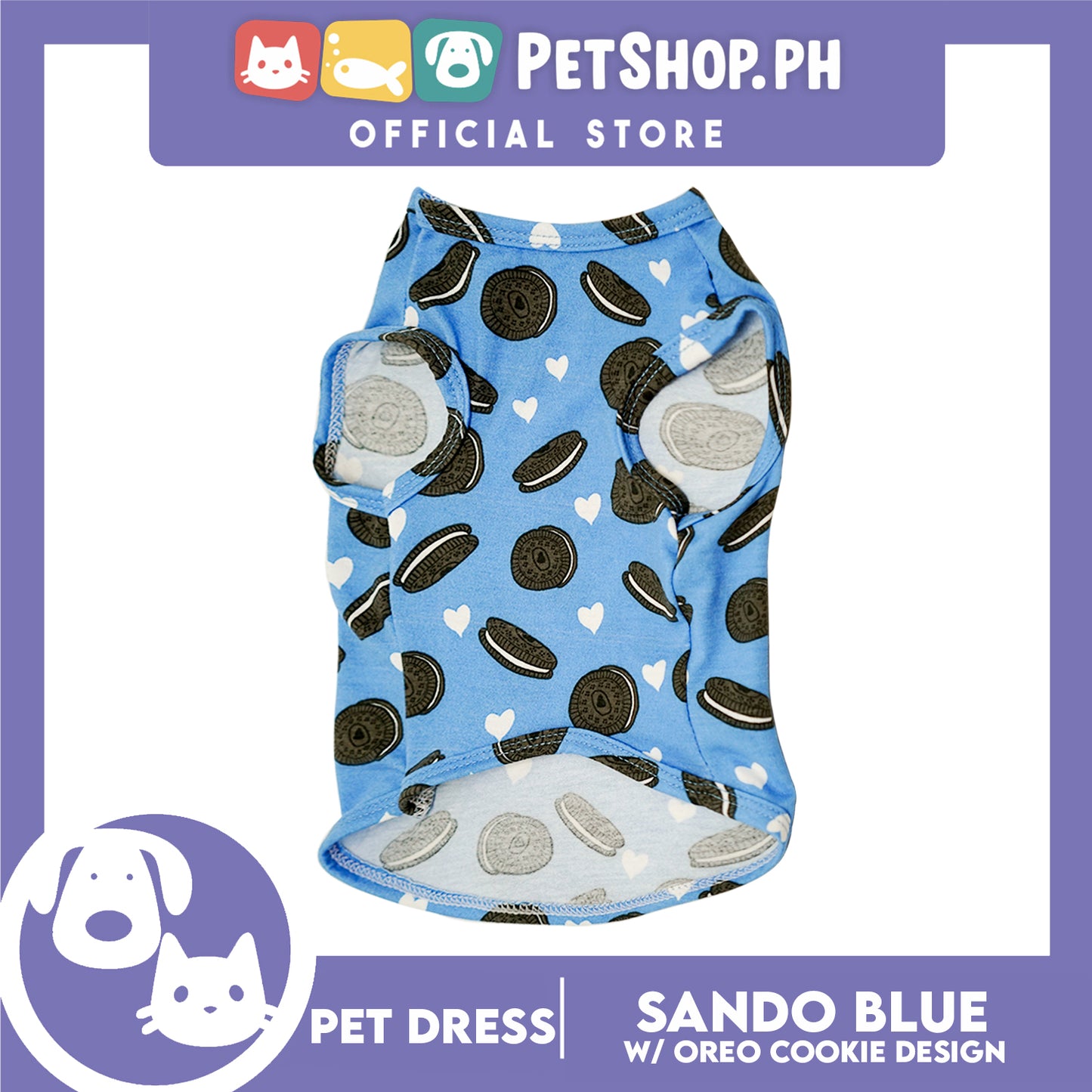 Pet Sando (Large) Cookie Blue Print Design Sando Pet Shirt Sando Breathable Clothes Pet T-shirt