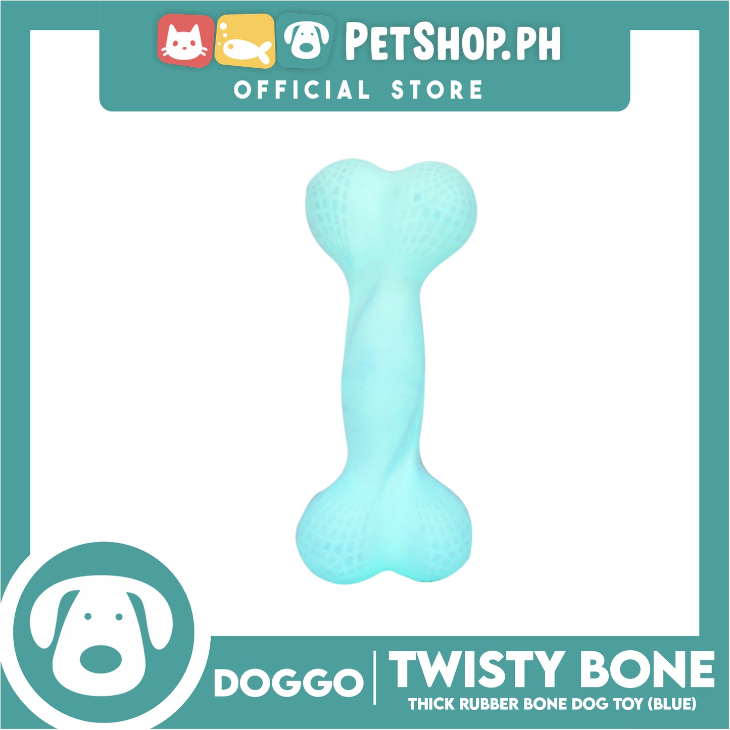 Doggo Twisty Bone (Blue) Ultra Tough Rubber Dog Toy