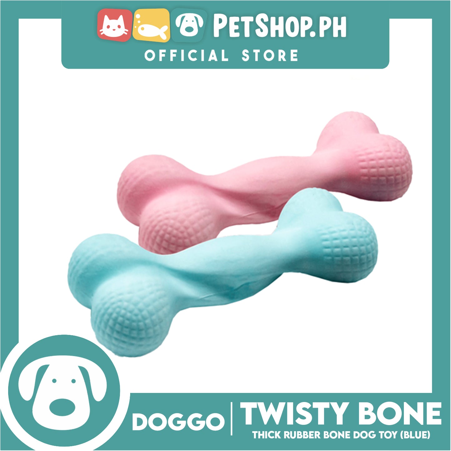 Doggo Twisty Bone (Blue) Ultra Tough Rubber Dog Toy