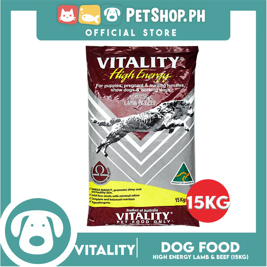 Vitality High Energy Lamb And Beef Dry Dog Food 15kg Promotes Shiny Coat And Healthy Skin Dog Food, Dry Dog Food
