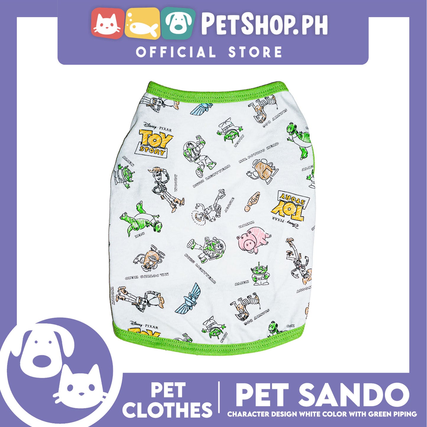Pet Sando Character Design Print with Green Piping (Small) Perfect Fit for Dogs and Cats