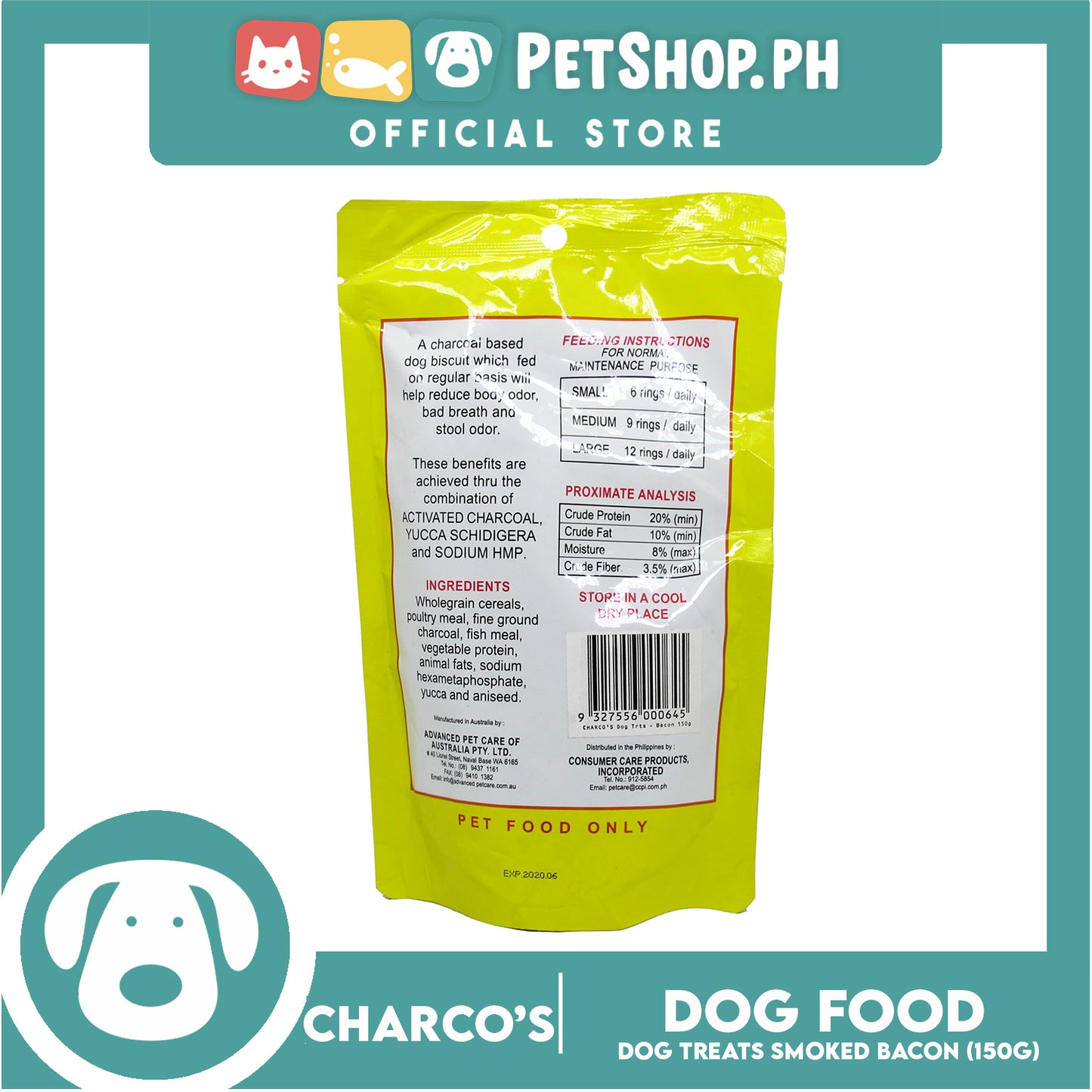 Charco's Dog Treats 150g (Smoked Bacon) Reduce Body Odor, Bad Breath And Stool Odor And Improves