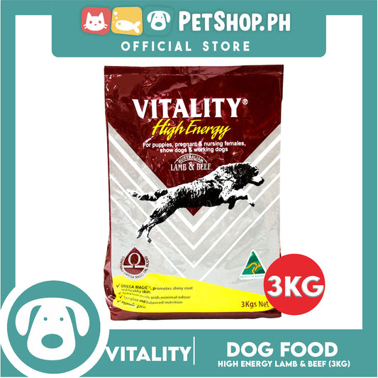 Vitality High Energy Lamb And Beef Dry Dog Food, 3kgs Promotes Shiny Coat And Healthy Skin Dog Food, Dry Dog Food