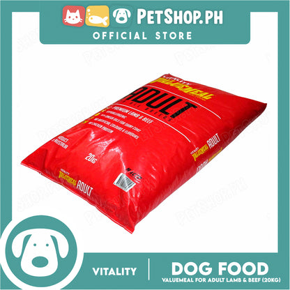 Vitality Valuemeal Adult (Small Bites) for All Breed, Premium Lamb And Beef Flavor Dry Dog Food 20kgs