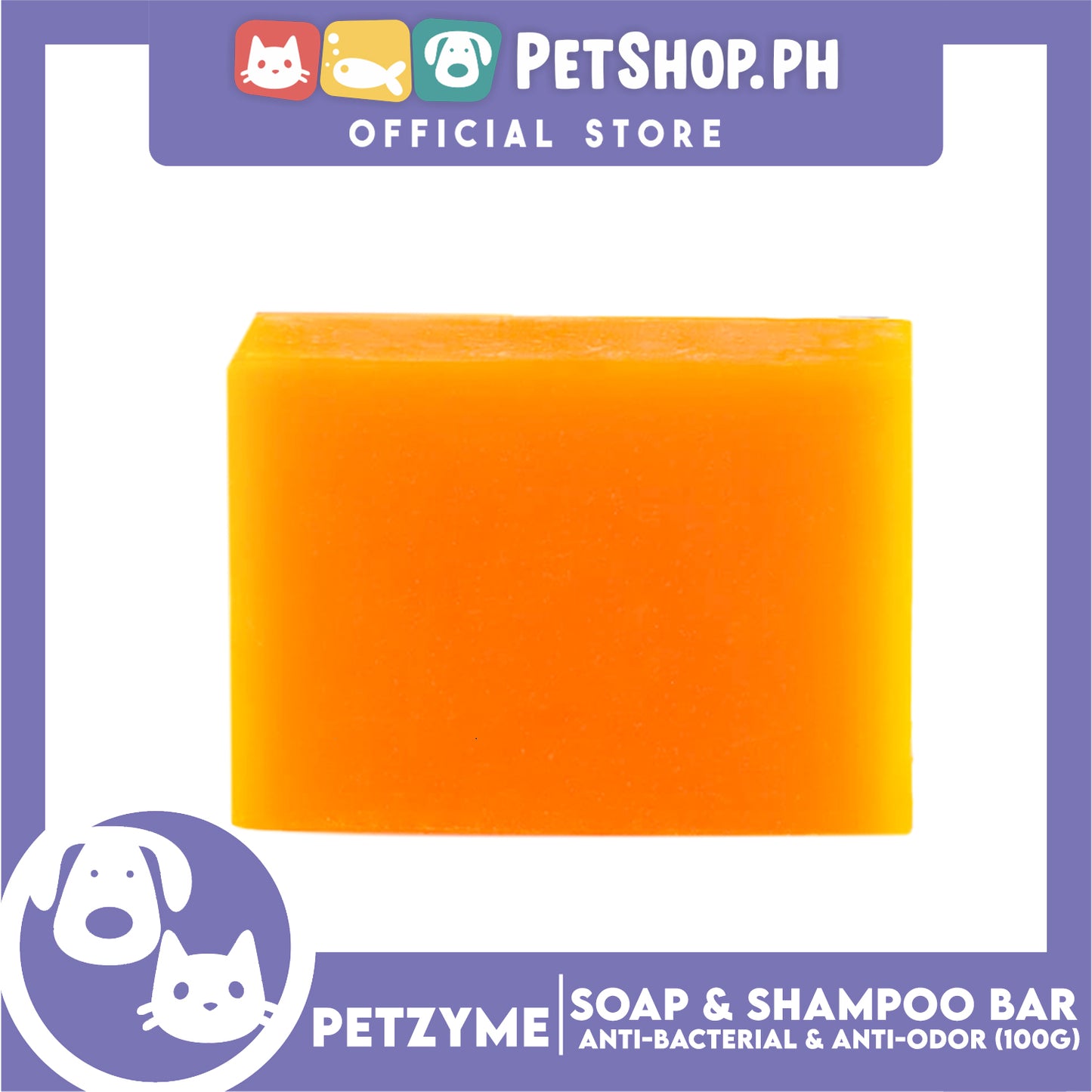 Petzyme Soap And Shampoo Bar 100g Anti-Bacterial And Anti-Odor, Pets Soap