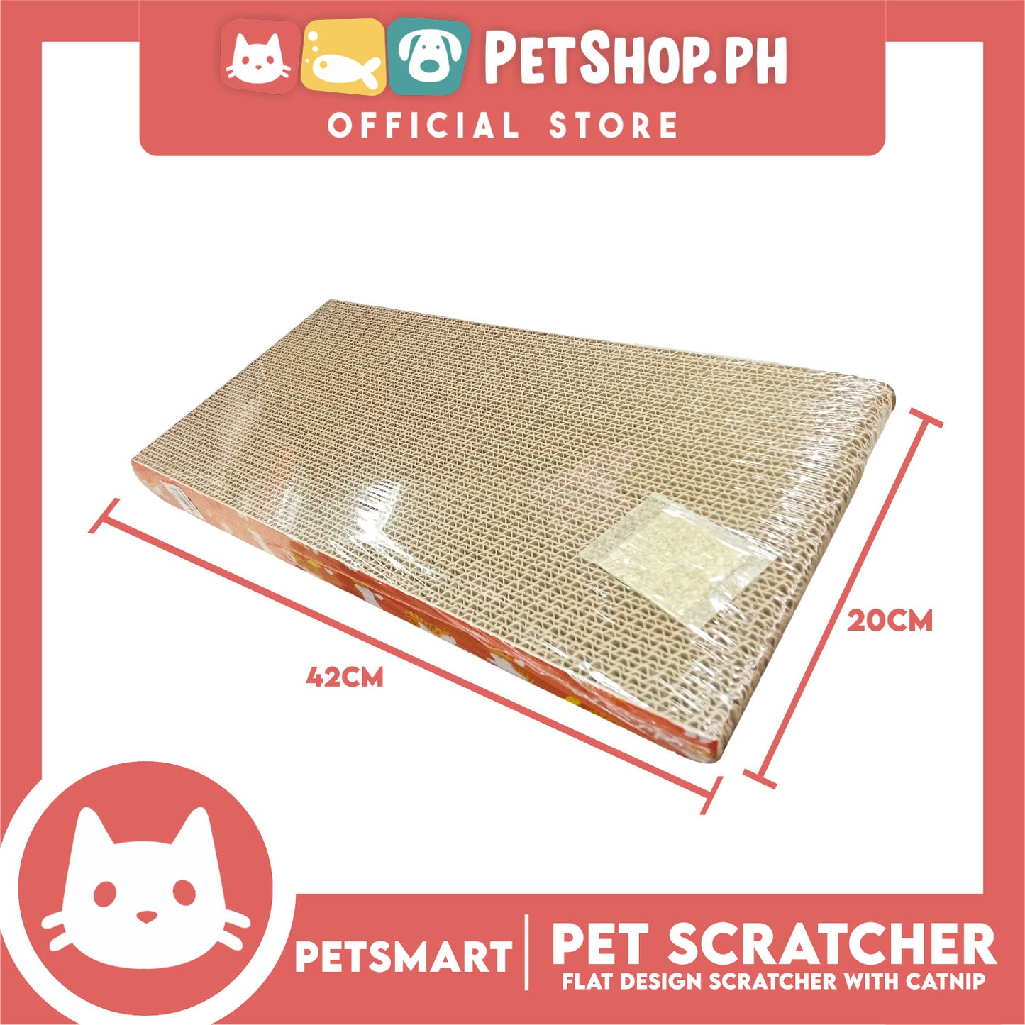 Cat Scratcher Toy Flat Design with Catnip 42cm x 20cm