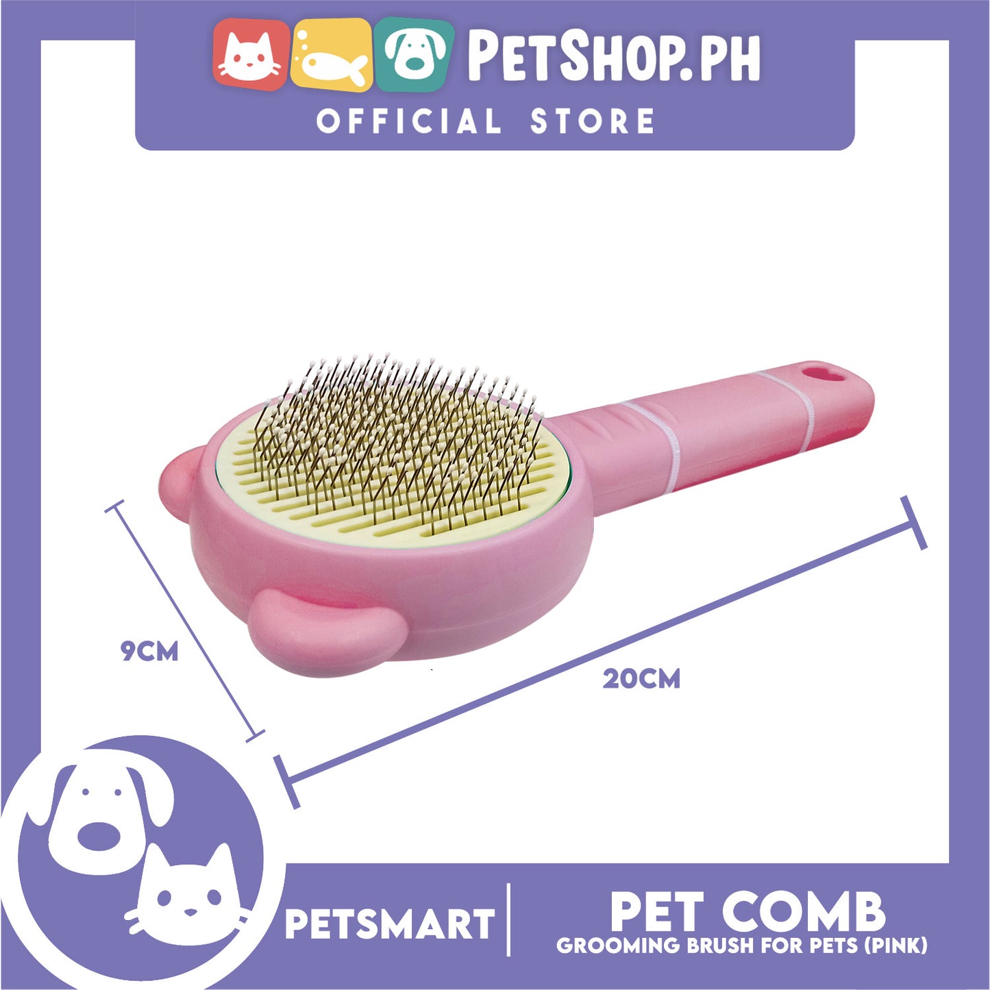 Pet Comb Easy Clean 01 (Pink) Grooming Brush for Pets