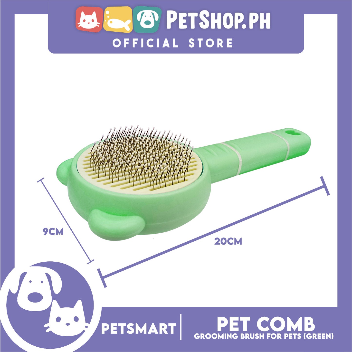 Pet Comb Easy Clean 01 (Green) Grooming Brush for Pets