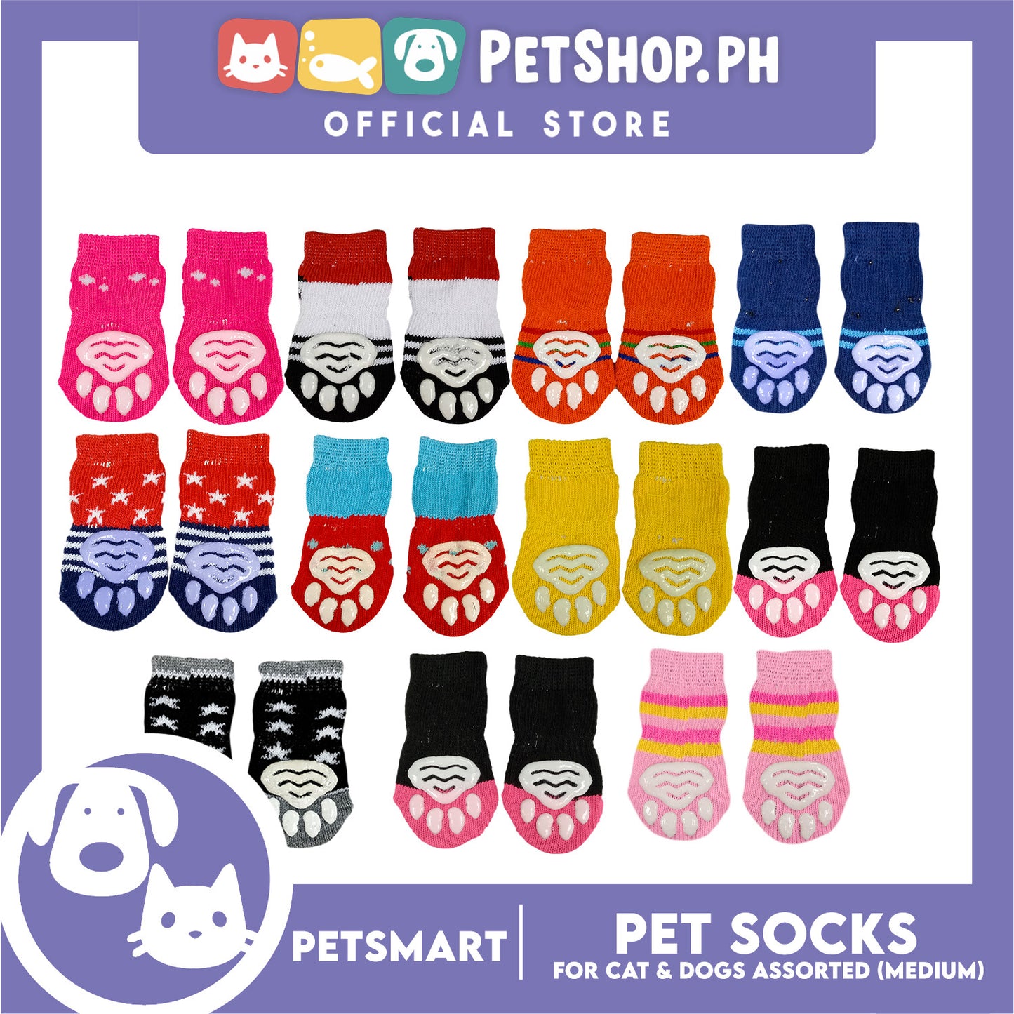 Pet Socks for Cats and Dogs Assorted Designs (Medium)