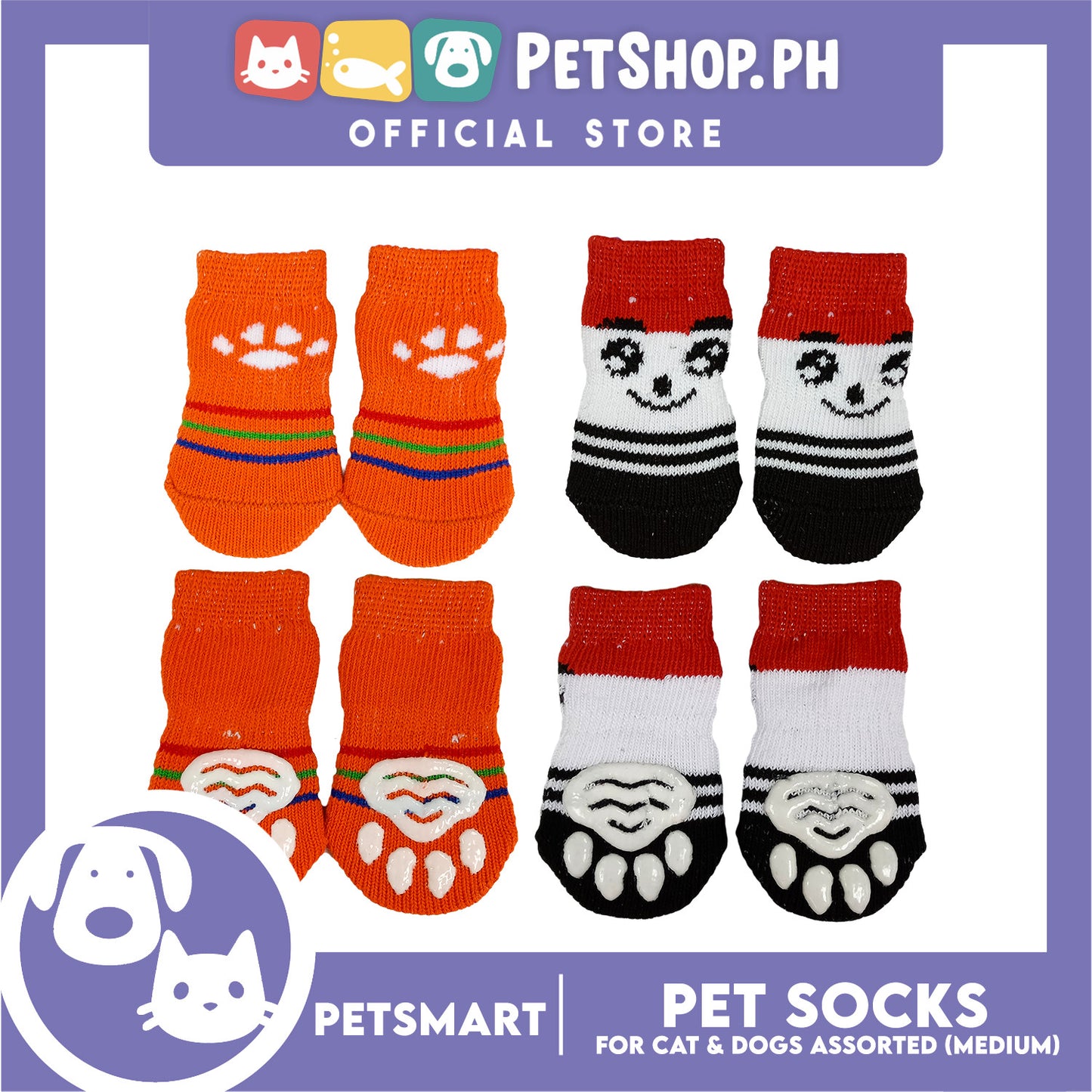 Pet Socks for Cats and Dogs Assorted Designs (Medium)